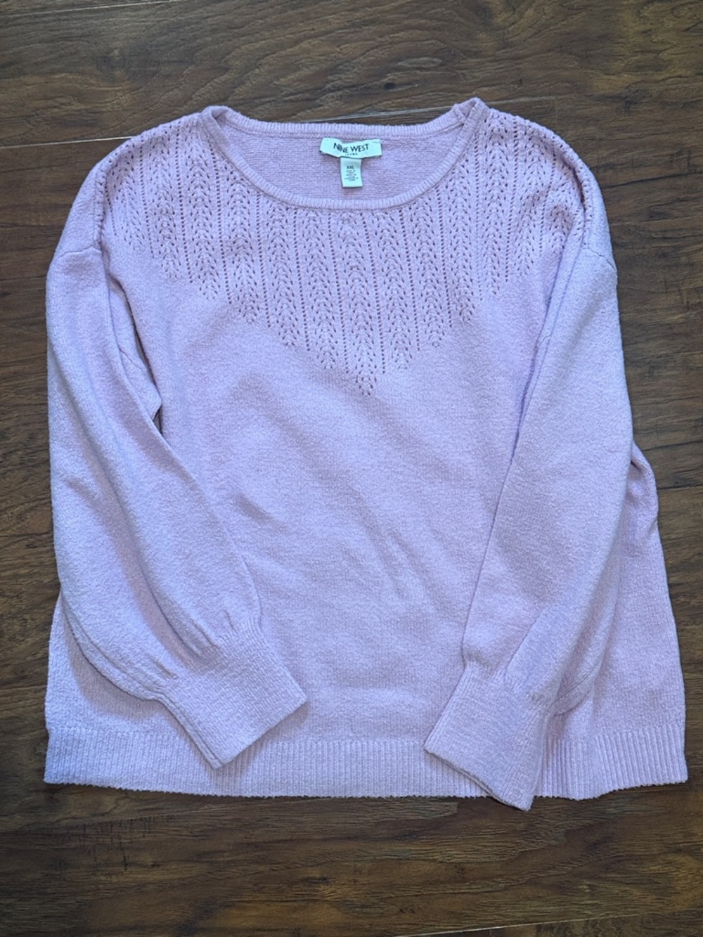 Nine West Light Pink Pointelle Yoke Crew Sweater
